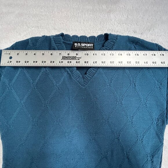 S.G. Sport Collection Women V-Neck Sweater Medium 10/12 Blue Diamond Floral Knit - Picture 5 of 9